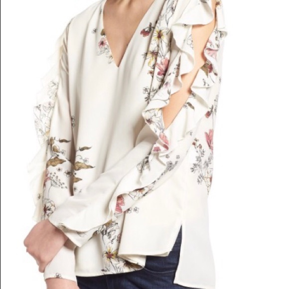 1.State Ruffle Cold Shoulder Top - Picture 1 of 7